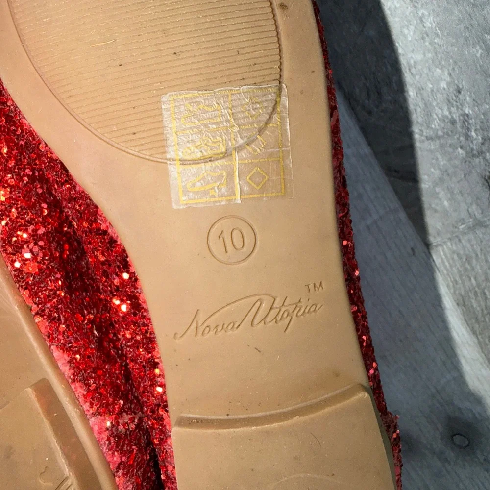 Nova Utopia Girls Red Glitter Ballet Flats Elastic Cross Strap Shoes Size 10
